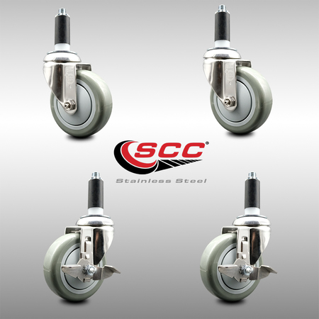 Service Caster 4 Inch 316SS Gray Poly Swivel 1 Inch Expanding Stem Caster Brake SCC, 2PK SCC-SS316EX20S414-PPUB-2-TLB-2-1